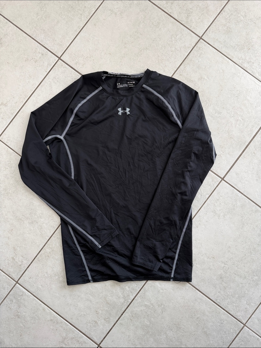 Under Armour Black Long-Sleeve Athletic Compression Top with Gray Accents